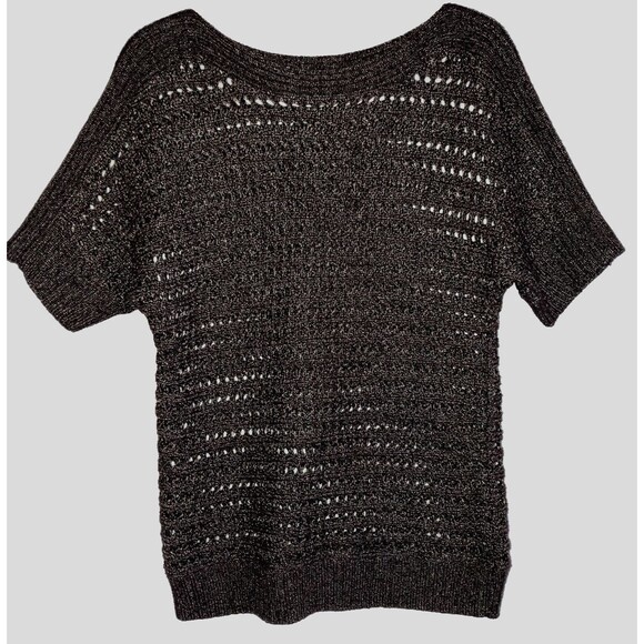 CHICO'S sz M / sz 1 Open Knit Umber Gold Sparkly Top Boat Neck Raglan Sleeve - Picture 1 of 4